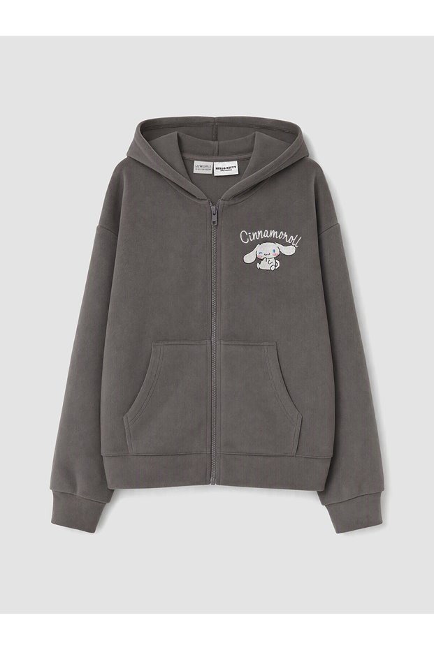 Ozmarka New Season Gray Cinnamoroll Embroidered Girls' Velvet Sweatshirt