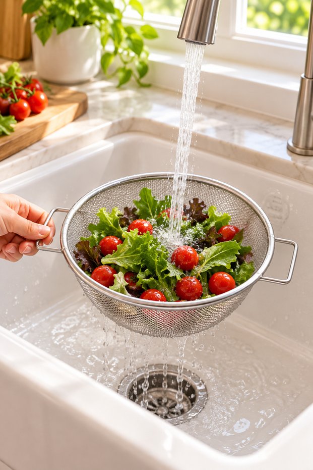 Duru Double Handle Steel Kitchen Strainer 24 cm – Pasta, Vegetable and Fruit Strainer