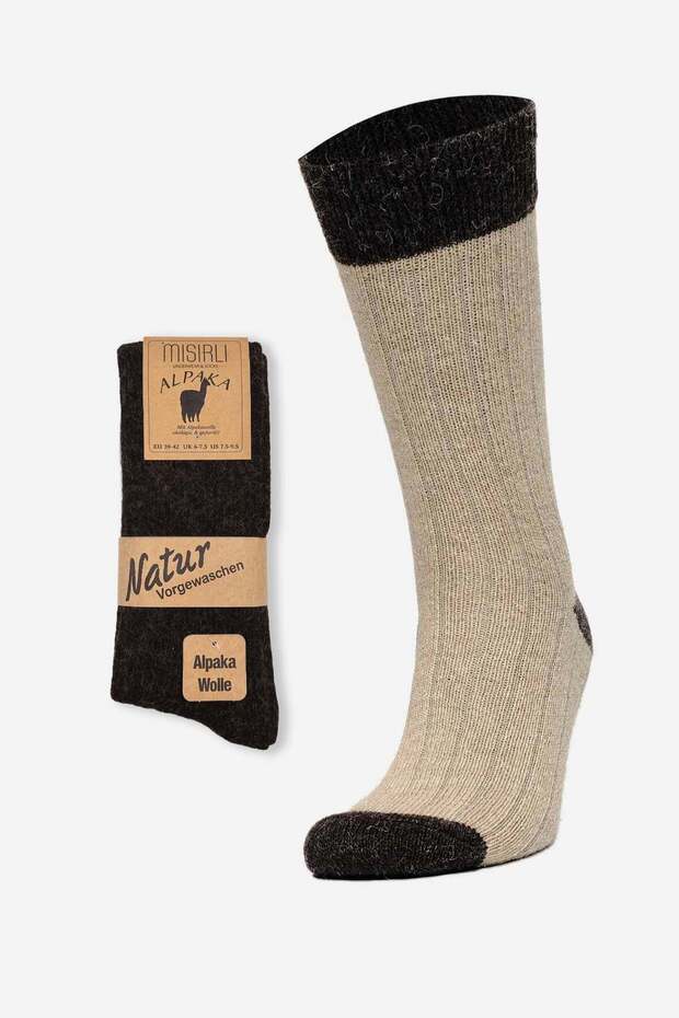Egyptian Men's Alpaca Wool Winter Double Sock Socks Beige-Brown