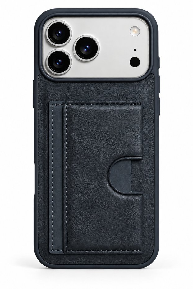 iPhone 17 Pro Max / 18 Pro Max Compatible Leather Textured Phone Case with Card Holder and Stand, Camera Protection