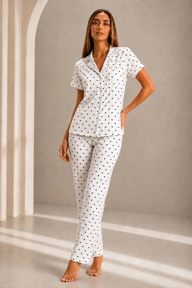 Women's Short Sleeve Comfortable Fit Stylish Blue Pajama Set