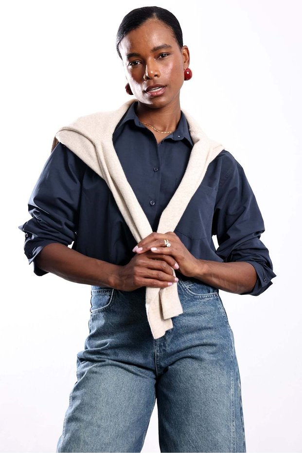 Navy Blue Kali Poplin Shirt