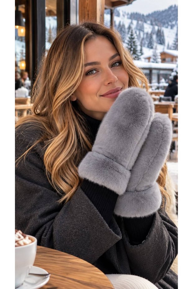 Gray Soft Textured Plush Women's Gloves
