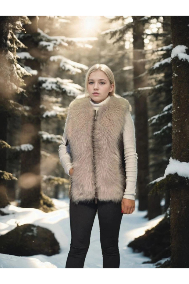 Marchè Bien Women's Premium Natural Fur Sleeveless Zippered Vest - Brown
