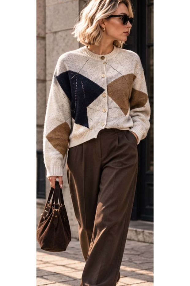 Baklava pattern buttoned cardigan standard size