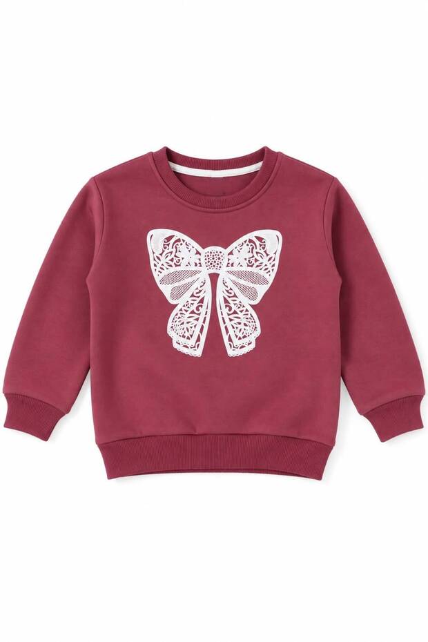 Girl's Bowknot Printed Sweatshirt 100% Cotton with Fleece Inside
