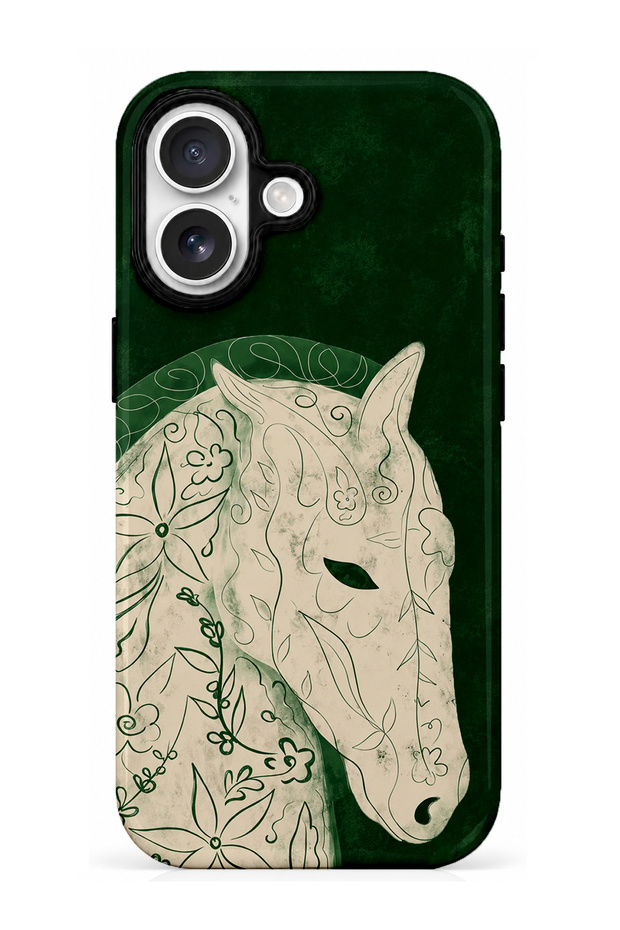 iPhone 17 Compatible - Floral Horse, Double Layer Cover, Glossy Surface Protective Case