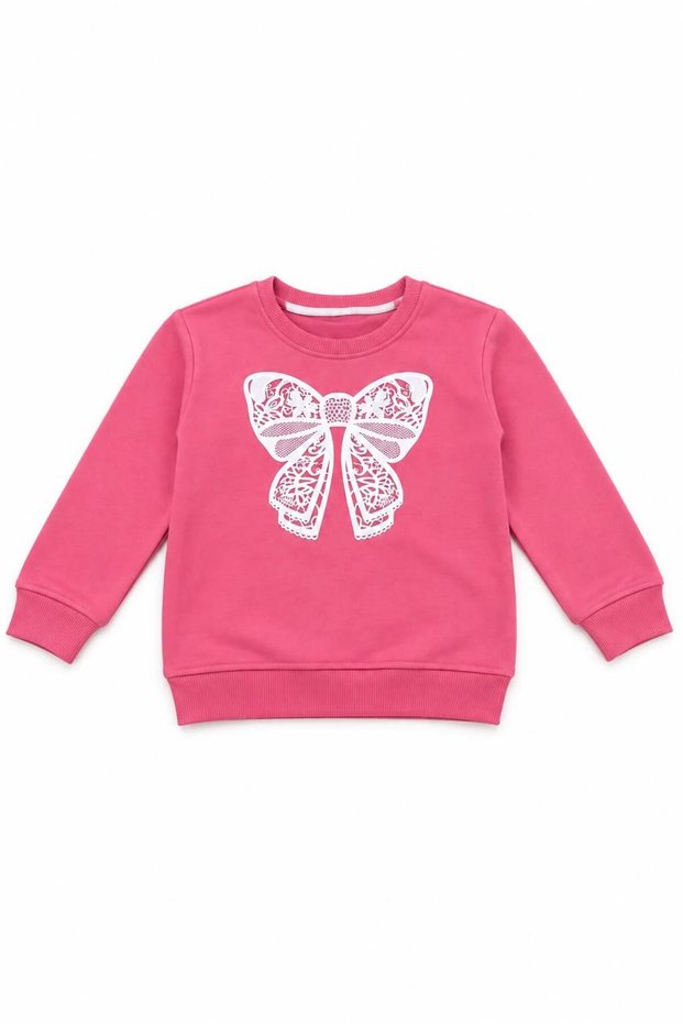 Girl's Bowknot Printed Sweatshirt 100% Cotton with Fleece Inside
