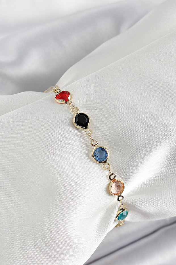 Brass Assorti Model Gold Color Zircon Stone Women's Bracelet