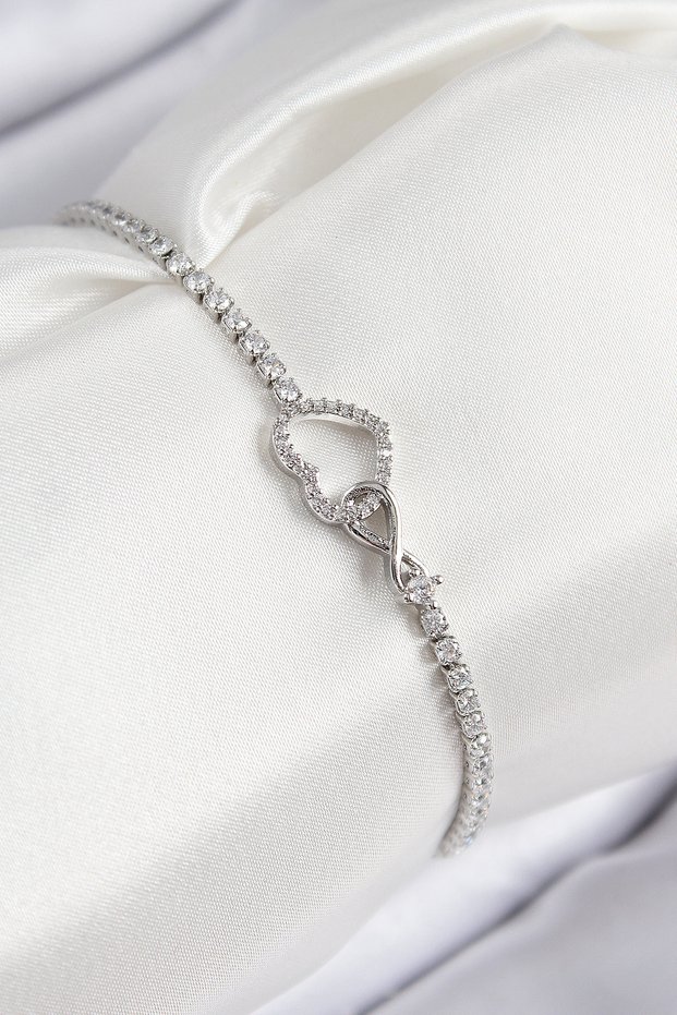 Brass Zircon Stone Infinity Heart Model Silver Color Women's Bracelet