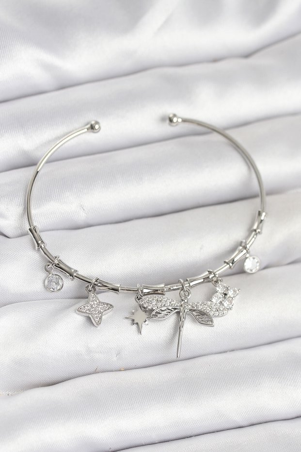 Silver Color Brass Women's Bracelet with Dragonfly Charm