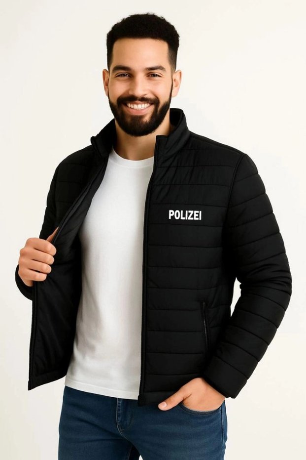Men's Micro Water Repellent Quilted B Printed Lined Zippered Bomber Jacket - Black