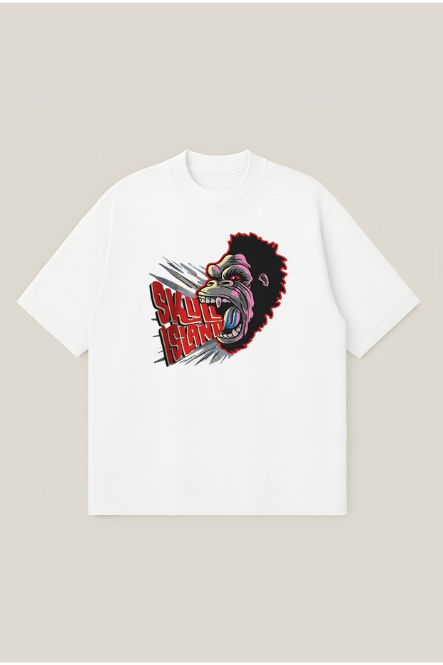Skull Island Printed Oversize Boxy Cut Unisex 100% Cotton Tshirt | Streetwear