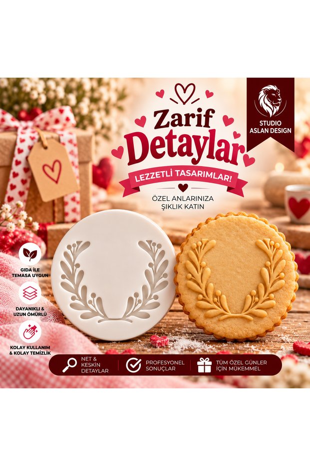 Floral Wreath Sugar Paste Printing Mold |   Name-Engraving Cookie, Cupcake, and Cake Decorating Mold