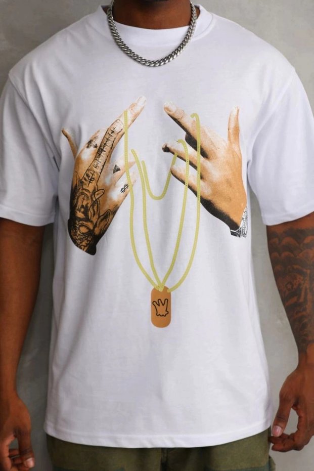 Men's Printed T-Shirt Short Sleeve Crew Neck Relaxed Fit T-Shirt - White