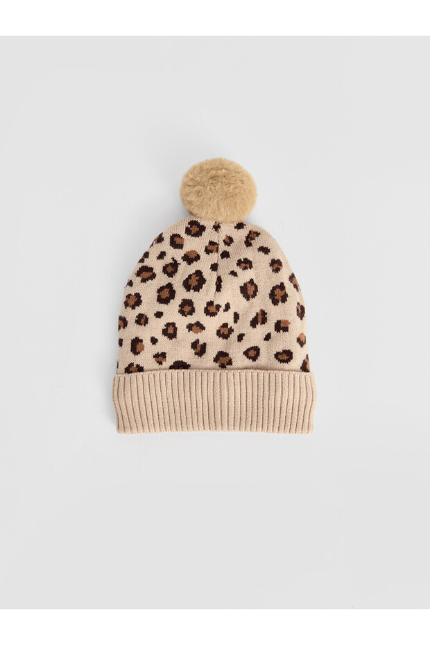 Nevavm Farkıyla Lcw Accessories Beige Knitwear Leopard Baby Girl Beanie