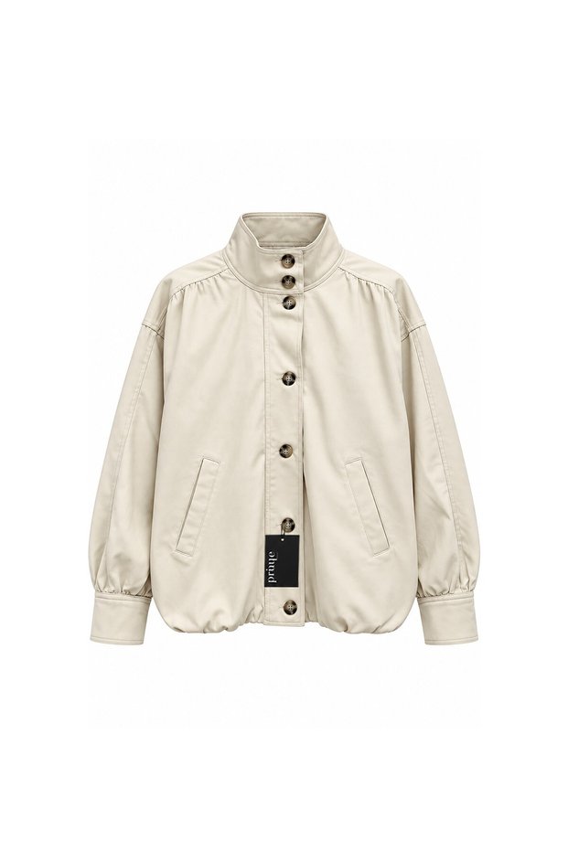 High Collar Buttoned Jacket Stone