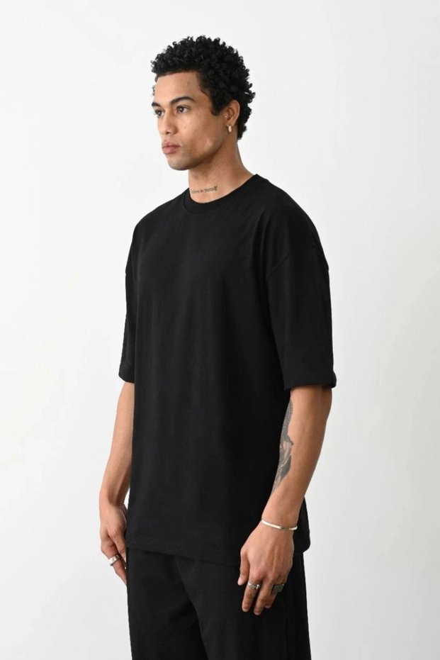 Marchè Bien Men's T-Shirt Plain Basic Combed Cotton Summer Crew Neck Short Sleeve T-Shirt - Black