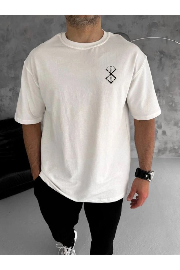 Men's Short Sleeve Summer T-Shirt Crew Neck Printed Oversize T-Shirt - White