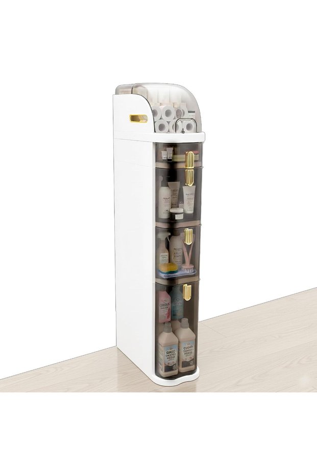 Storage, Slim Bathroom Cabinet, Narrow Floor Organizer with Drawers, Freestanding, Rolling Wheels, for Small Spaces