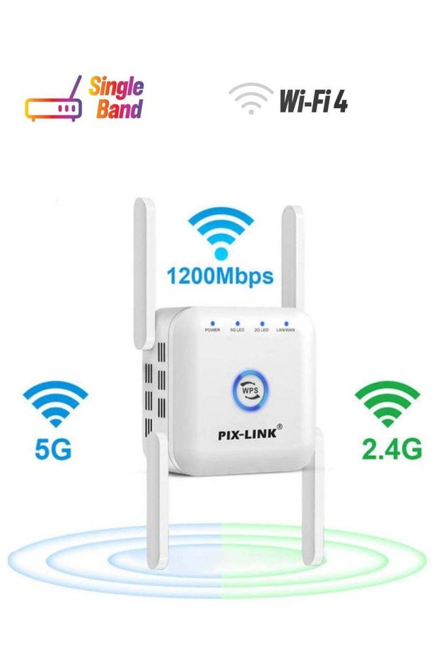 Repeater, 5g WIFI Amplifier, 2500ft Range, 4x External Antenna, 1200mbps, White
