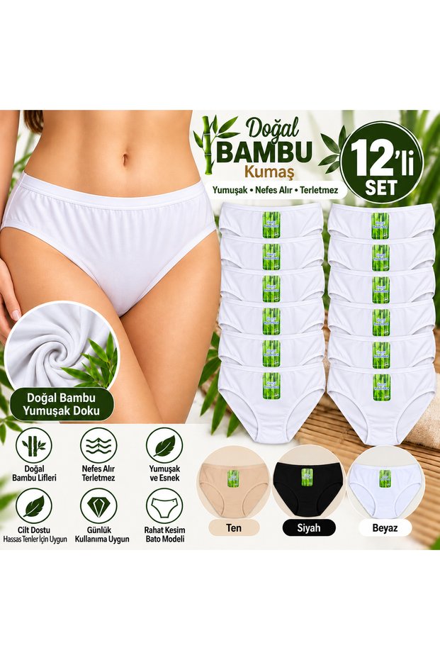 Özten 12 Li Women's Soft Texture Natural Bamboo Bikini Panties Set