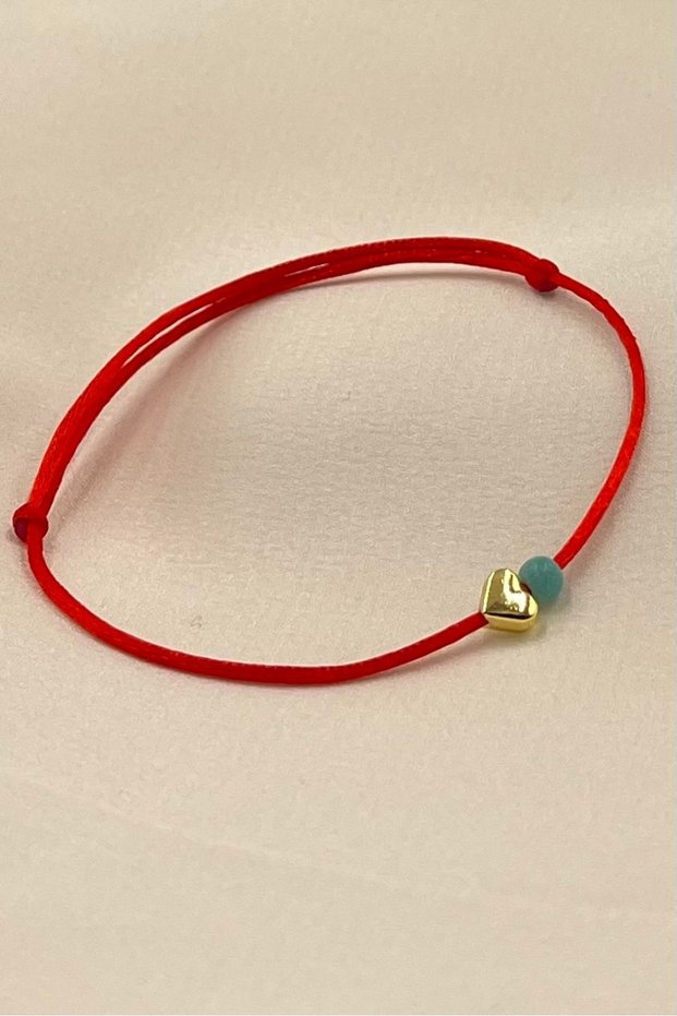 Minimal Blue Beaded Red Floss String Bracelet
