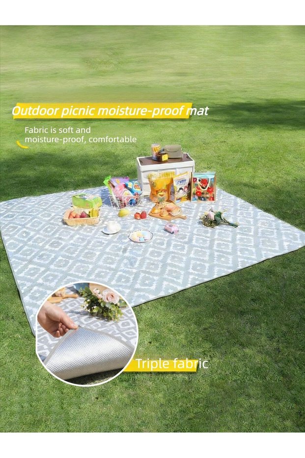 Outdoor Picnic Blanket 2x3M, Thickened Aluminum Foil Backing Waterproof & Moisture-Proof Camping Mat Extra Large Foldable Beach Blanket with Free Carry Bag for Family Camping Hiking Beach