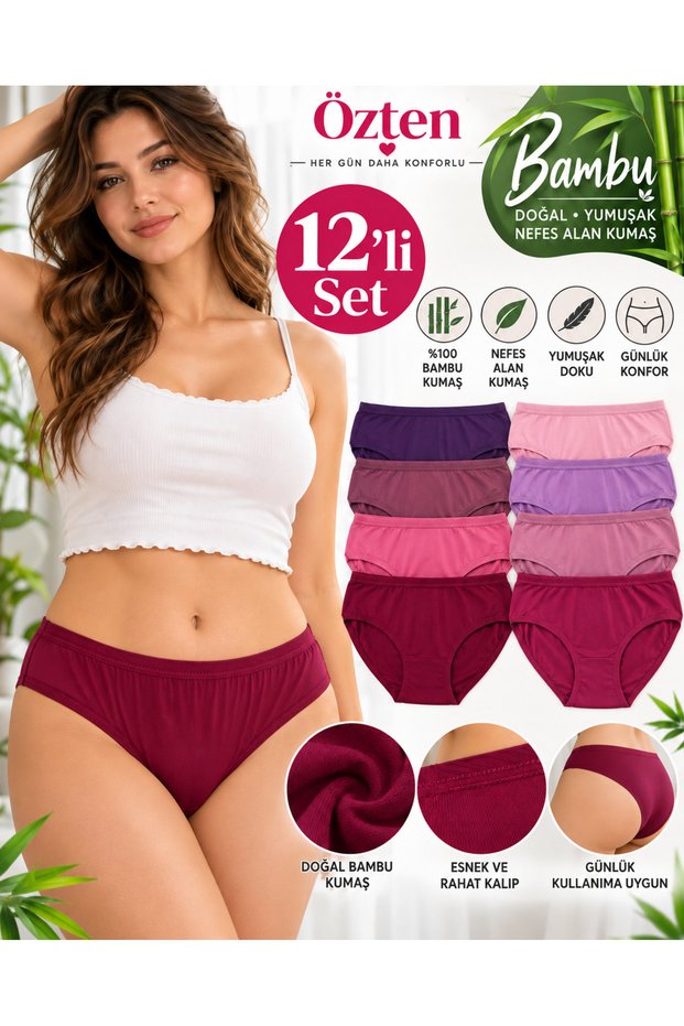 Özten 12 Li Women's Soft Texture Natural Bamboo Bikini Panties Set