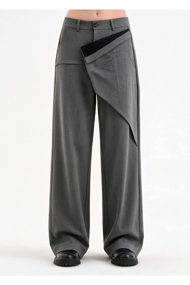 Women's Palazzo Fit Design Trousers with Folded Front Detail
