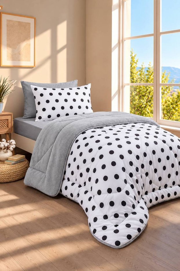 Single-Person Set: Reversible Plush Welsoft Fleece Puff (Duvet + Fitted Sheet + 2 Pillowcases)