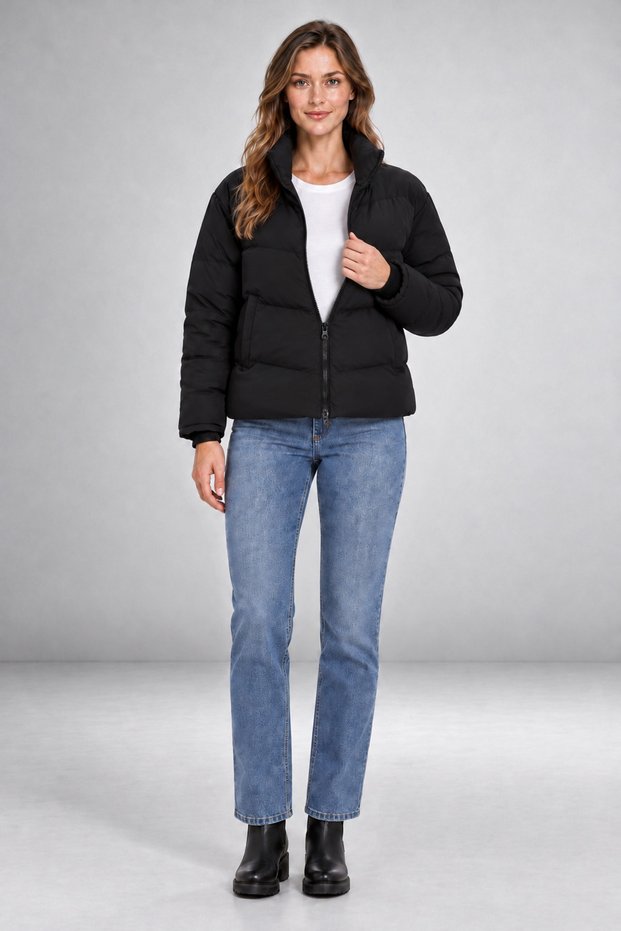 Women's Black Padded Coat - Water-Resistant