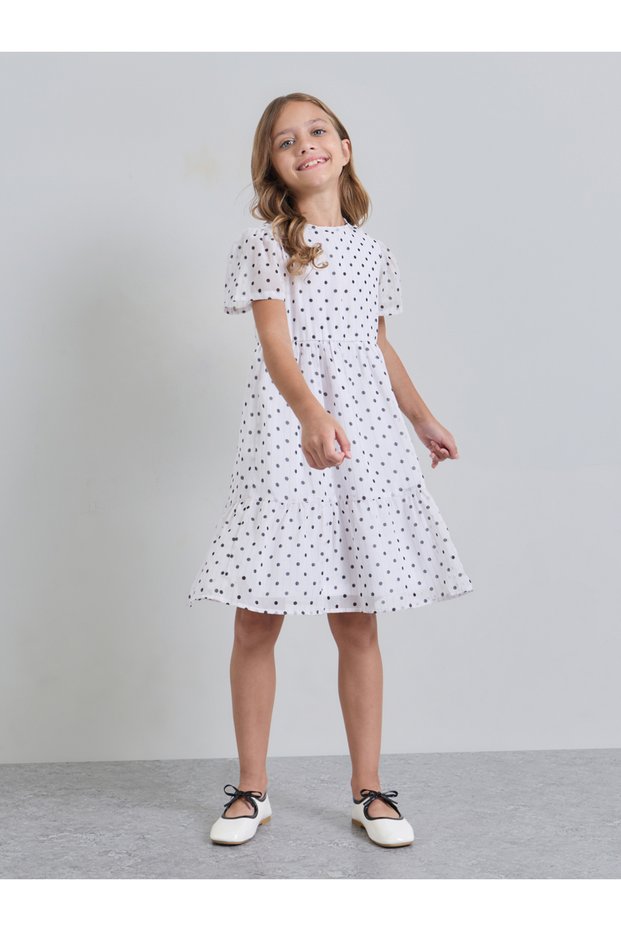 Girls Off-White Polka Dot Lurex Dress