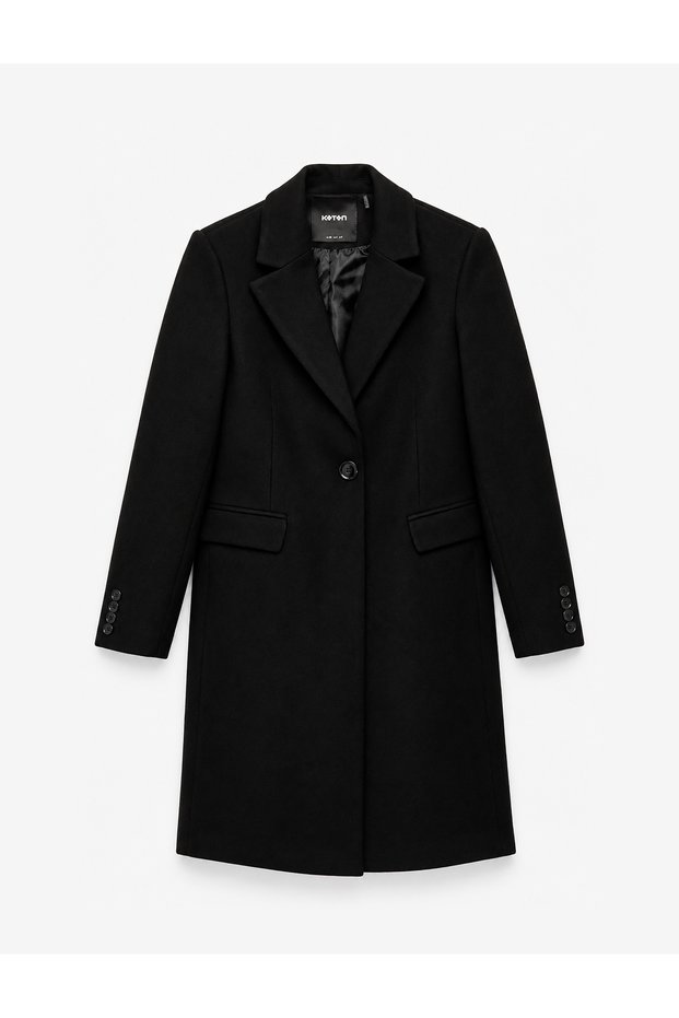 Wide Collar Long Sleeve Buttoned Pocketed Cashmere Coat