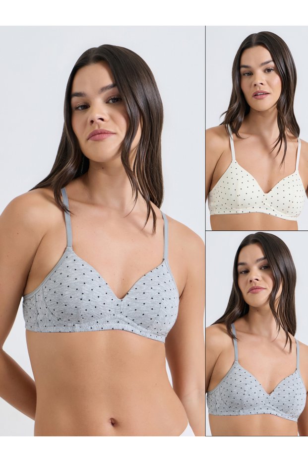 Pack of 2 - Padded Non Wired Polka Dot Print T-Shirt Bra