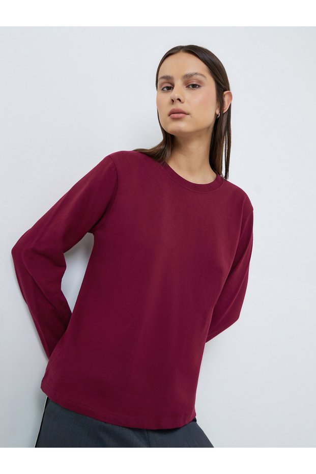 Burgundy Relaxed Fit Long Sleeve T-Shirt