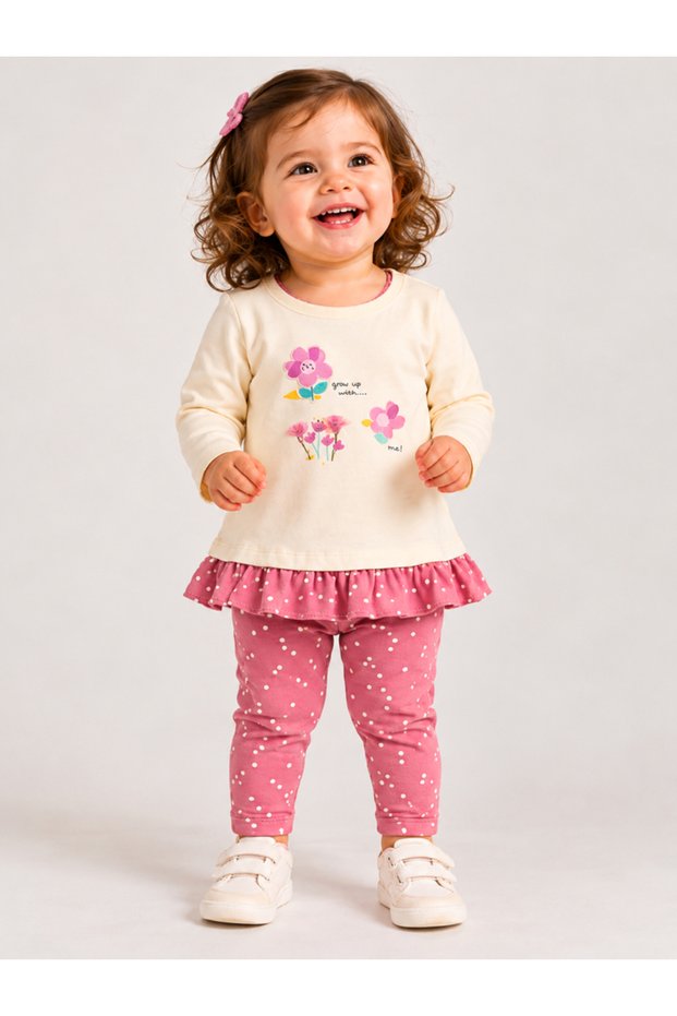 Baby Girl Cotton Long Sleeve Top and Polka Dot Leggings Set