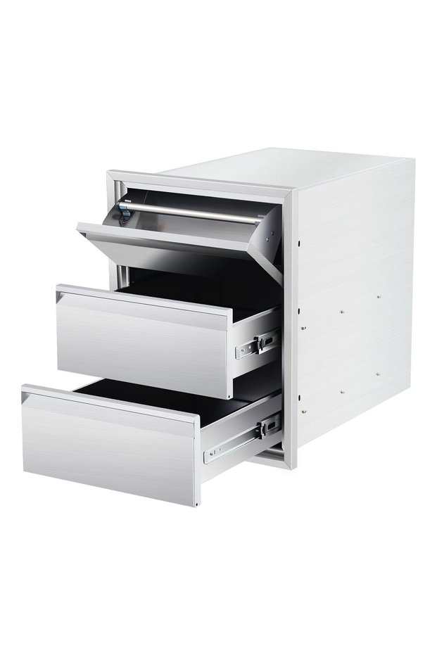 304 Stainless Steel Outdoor Kitchen Drawer, Flush Mount Built-in BBQ Drawer with Ventilation Panel for Grill Island Patio Cabinet
