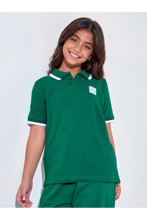 Girls Green Saudi Arabia Patch Polo T-Shirt