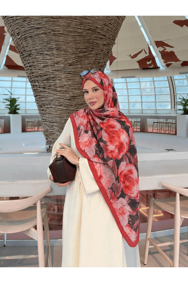 Peony Flower Pattern Cashmere Shawl - Tile