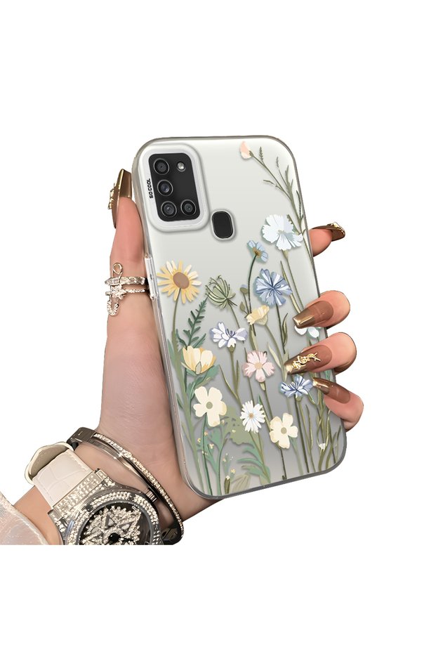 Samsung Galaxy A21S Compatible Retro Wild Flowers Patterned Phone Case Shockproof Case