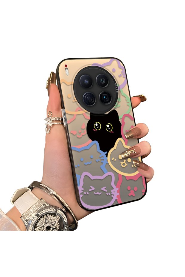Tecno Camon 40 Premier Compatible Colorful Line Cat Figure Phone Case Shock Absorbing Protective Case