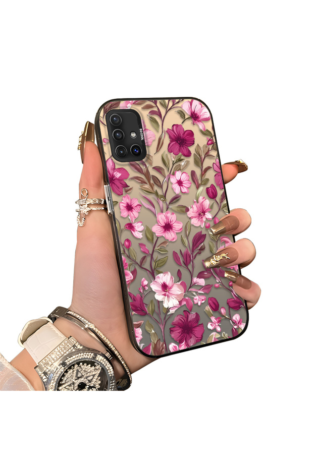 Samsung Galaxy A51 4g Compatible Claret Red Pink Flower Pattern Phone Case Shockproof