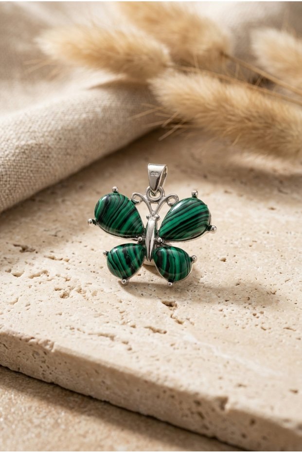 Butterfly Figured Natural Stone Steel Chain Necklace