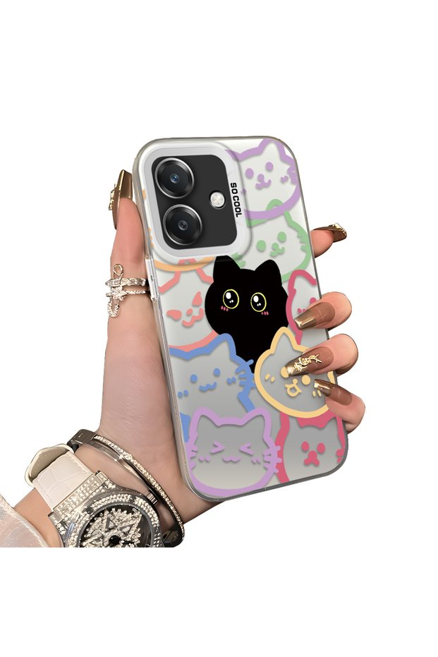Oppo A3/A3X 4G/5G Compatible Colorful Line Cat Figure Phone Case Shock Absorbing Protective Case