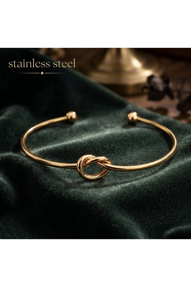 Gold Color Knot Detail Adjustable Steel Bracelet