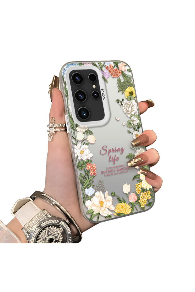 Samsung Galaxy S23 Ultra Compatible Flower Frame Patterned Phone Case Botanic Garden