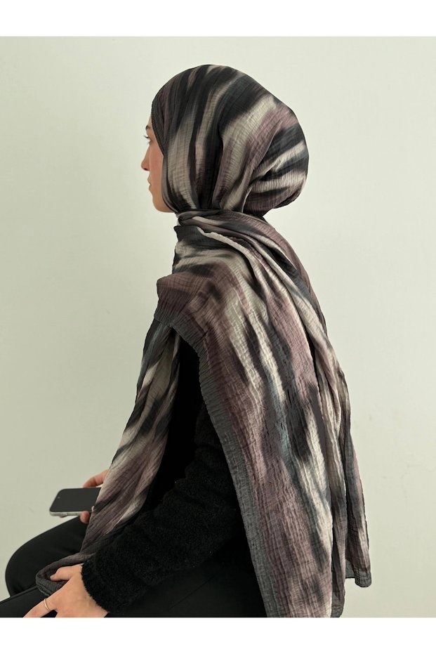 Retro Wave Pattern Muslin Shawl - Khaki