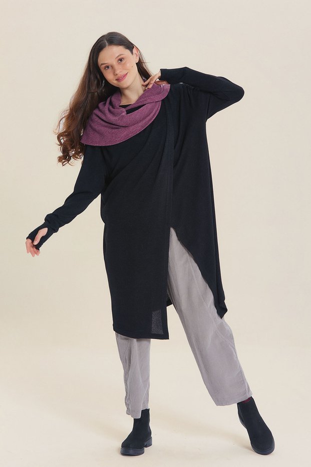Flowy Hooded Collar Fingered Long Cardigan