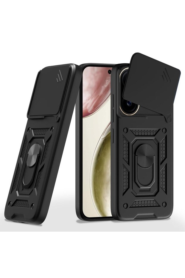 Case Compatible with Vivo X200 Fe with Sliding Camera Protection, Ring and Magnetic Tank Cover, Black